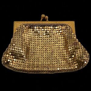 Whiting Davis Vintage Gold Mesh Coin Purse Kiss Clasp Evening Bag Art Deco(B)